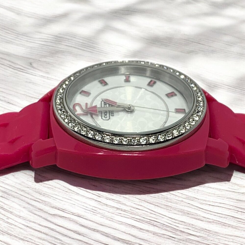 Coach Women's Boyfriend Watch Pink Silicone Strap With Crystal Bezel & Logo - Picture 5 of 8
